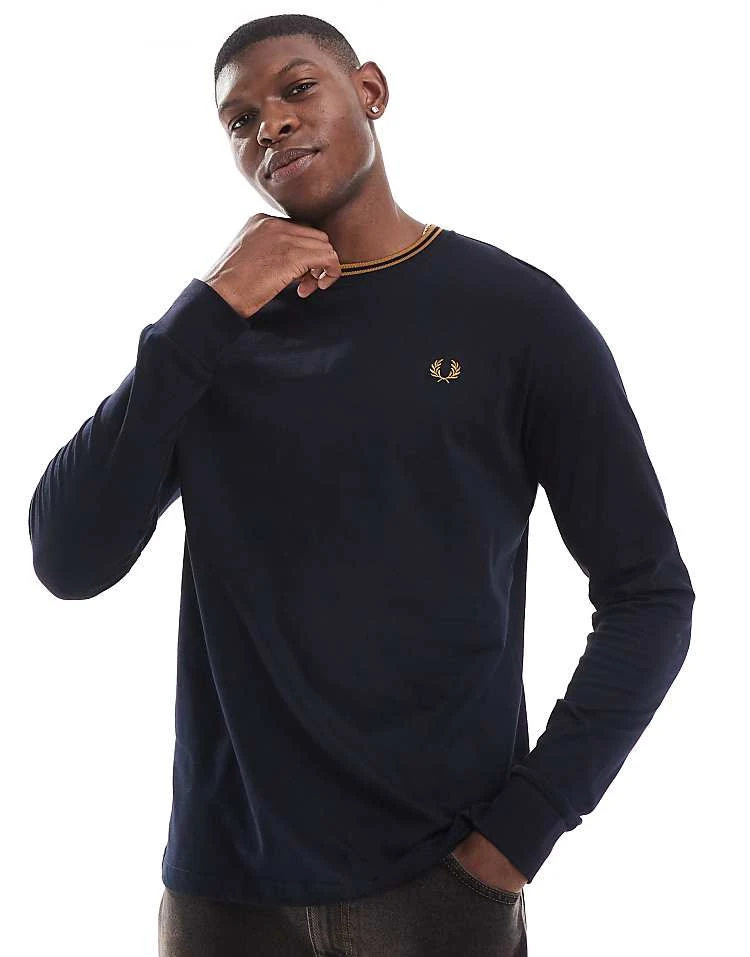 Fred Perry Long Sleeve Twin Tipped T-shirt In Navy For Men 7 Fred Perry Long Sleeve Twin Tipped T-shirt In Navy For Men - Image 5