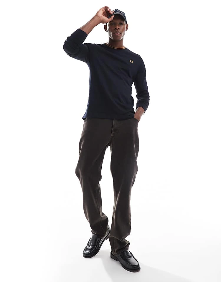 Fred Perry Long Sleeve Twin Tipped T-shirt In Navy For Men 5 Fred Perry Long Sleeve Twin Tipped T-shirt In Navy For Men - Image 3