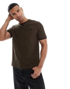 Fred Perry T-shirt In Brown Pique With Sleeve Cuff For Men -Modish Men Wear 207457494 1 brown 1