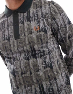 Fred Perry Long Sleeve Polo Shirt In All Over Forest Camo Print In Green For Men -Modish Men Wear 207457502 4