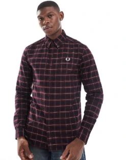 Fred Perry Long Sleeve Oxford Tartan Check Shirt In Dark Red For Men -Modish Men Wear 207457514 1 red 1