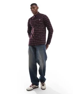 Fred Perry Long Sleeve Oxford Tartan Check Shirt In Dark Red For Men -Modish Men Wear 207457514 3