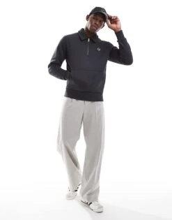 Fred Perry Half Zip Sweatshirt In Grey With Collar Detail For Men -Modish Men Wear 207457516 1 grey 1