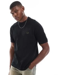 Fred Perry Oversized T-shirt In Black Ribbed With Raglan Sleeves For Men