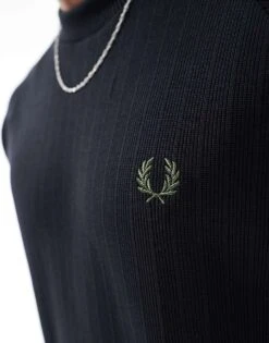 Fred Perry Oversized T-shirt In Black Ribbed With Raglan Sleeves For Men -Modish Men Wear 207457534 4