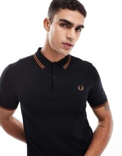 Fred Perry Twin Tipped Polo Shirt In Black And Orange For Men -Modish Men Wear 207457536 1 black 1