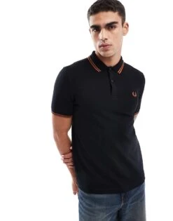 Fred Perry Twin Tipped Polo Shirt In Black And Orange For Men -Modish Men Wear 207457536 4
