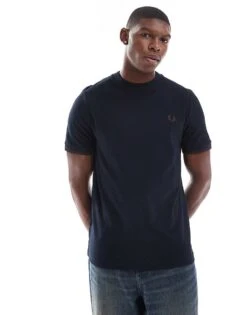Fred Perry T-shirt In Navy Pique With Sleeve Cuff For Men