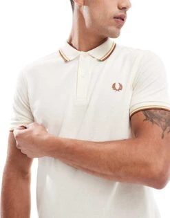 Fred Perry Twin Tipped Polo Shirt In Ecru And Brown For Men White -Modish Men Wear 207457561 4