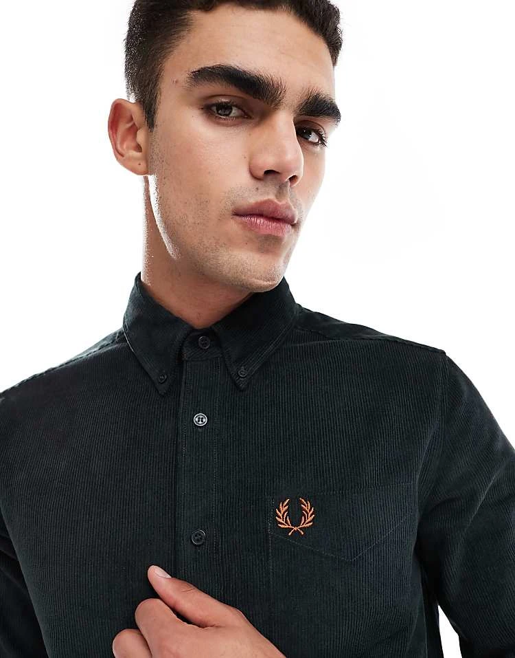 Fred Perry Long Sleeve Cord Shirt In Dark Green For Men 6 Fred Perry Long Sleeve Cord Shirt In Dark Green For Men - Image 4