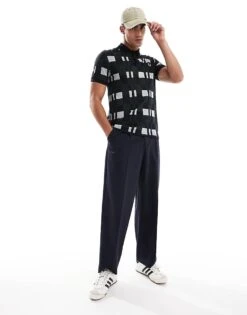 Fred Perry Polo Shirt In Black And Grey All Over Checked Print For Men -Modish Men Wear 207457608 3