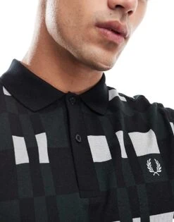 Fred Perry Polo Shirt In Black And Grey All Over Checked Print For Men -Modish Men Wear 207457608 4