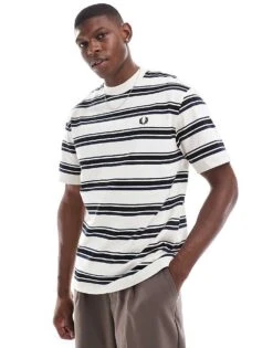 Fred Perry Relaxed Fit T-shirt In Off White With Thick Horizontal Stripes For Men 9 Fred Perry Relaxed Fit T-shirt In Off White With Thick Horizontal Stripes For Men -Modish Men Wear 207457612 3