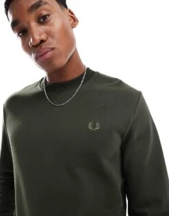 Fred Perry Crew Neck Sweatshirt In Khaki Green For Men -Modish Men Wear 207457634 1 green 1