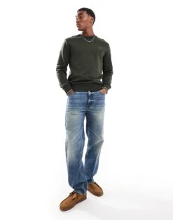 Fred Perry Crew Neck Sweatshirt In Khaki Green For Men -Modish Men Wear 207457634 2