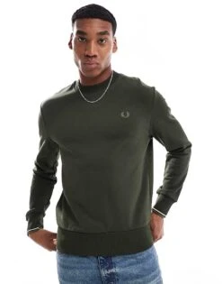 Fred Perry Crew Neck Sweatshirt In Khaki Green For Men -Modish Men Wear 207457634 4