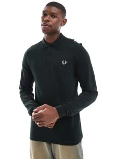 Fred Perry Long Sleeve Polo Shirt In Forest Green For Men