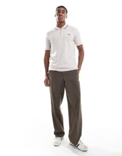 Fred Perry Polo Shirt In Off White Crepe Pique With Zip For Men Beige -Modish Men Wear 207457676 2