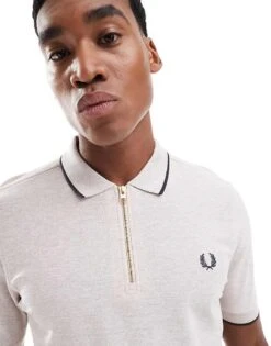 Fred Perry Polo Shirt In Off White Crepe Pique With Zip For Men Beige -Modish Men Wear 207457676 4