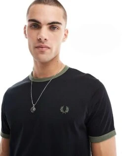 Fred Perry Ringer T-shirt In Black With Green Tipping For Men -Modish Men Wear 207458708 1 black 1
