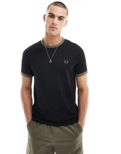 Fred Perry Ringer T-shirt In Black With Green Tipping For Men -Modish Men Wear 207458708 3