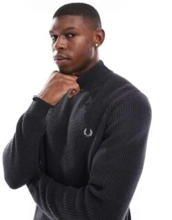 Fred Perry Lambswool Knitted Mock Neck Jumper In Grey For Men -Modish Men Wear 207458731 1 grey 1