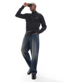 Fred Perry Lambswool Knitted Mock Neck Jumper In Grey For Men -Modish Men Wear 207458731 3