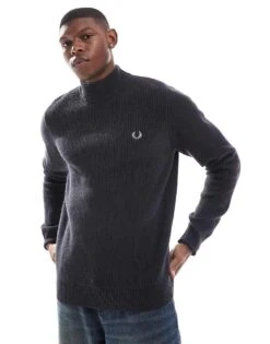 Fred Perry Lambswool Knitted Mock Neck Jumper In Grey For Men -Modish Men Wear 207458731 4