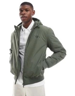 Fred Perry Hooded Brentham Jacket In Dark Green For Men