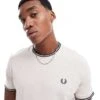 Fred Perry Twin Tipped T-shirt In Oatmeal White For Men -Modish Men Wear 207458733 1 white