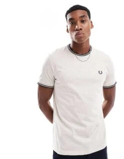Fred Perry Twin Tipped T-shirt In Oatmeal White For Men -Modish Men Wear 207458733 4