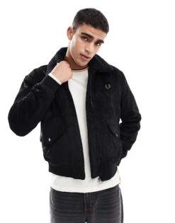 Fred Perry Cord Bomber Jacket In Black With Removable Borg Collar For Men -Modish Men Wear 207458754 1 black 1