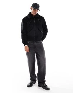 Fred Perry Cord Bomber Jacket In Black With Removable Borg Collar For Men -Modish Men Wear 207458754 3