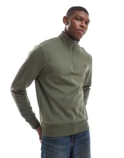 Fred Perry Half Zip Sweatshirt In Green For Men -Modish Men Wear 207458823 1 green 1