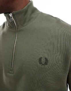 Fred Perry Half Zip Sweatshirt In Green For Men -Modish Men Wear 207458823 4