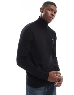 Fred Perry Roll Neck Jumper In Black For Men -Modish Men Wear 207458861 3