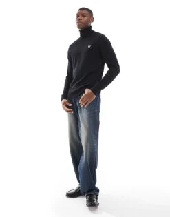 Fred Perry Roll Neck Jumper In Black For Men -Modish Men Wear 207458861 4
