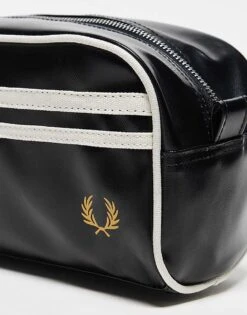 Fred Perry Coated Faux Leather Washbag In Black And White For Men -Modish Men Wear 207458918 3