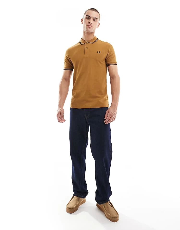 Fred Perry Twin Tipped Polo Shirt In Light Brown For Men 5 Fred Perry Twin Tipped Polo Shirt In Light Brown For Men - Image 3