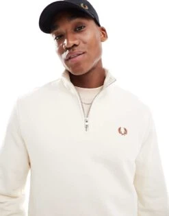 Fred Perry Half Zip Sweatshirt In Off White For Men -Modish Men Wear 207458947 2