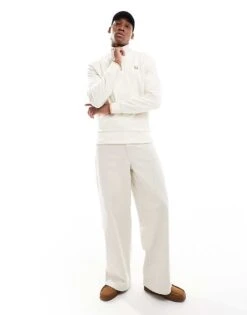 Fred Perry Half Zip Sweatshirt In Off White For Men -Modish Men Wear 207458947 3