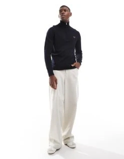 Fred Perry Knitted Half Zip Jumper In Navy For Men -Modish Men Wear 207458955 1 navy 1