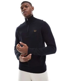 Fred Perry Knitted Half Zip Jumper In Navy For Men -Modish Men Wear 207458955 3