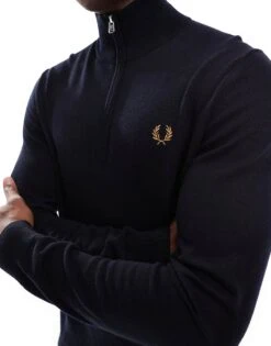 Fred Perry Knitted Half Zip Jumper In Navy For Men -Modish Men Wear 207458955 4