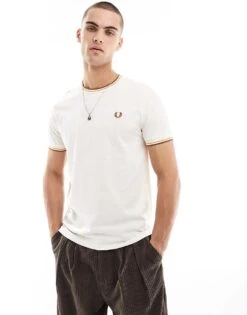 Fred Perry Twin Tipped T-shirt In Off White For Men 9 Fred Perry Twin Tipped T-shirt In Off White For Men -Modish Men Wear 207458962 3