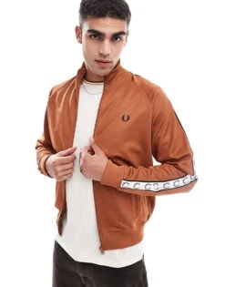Fred Perry Taped Track Jacket In Light Brown For Men -Modish Men Wear 207458991 1 brown 1