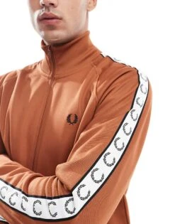 Fred Perry Taped Track Jacket In Light Brown For Men -Modish Men Wear 207458991 3