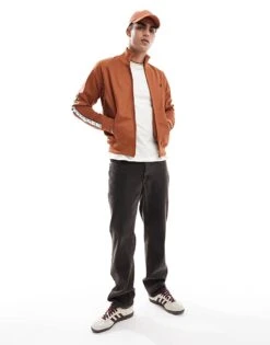 Fred Perry Taped Track Jacket In Light Brown For Men -Modish Men Wear 207458991 4