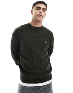 Fred Perry Lambswool Knitted Jumper In Dark Green For Men -Modish Men Wear 207459015 1 green 1