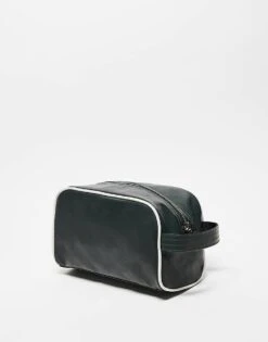 Fred Perry Coated Faux Leather Washbag In Dark Green And White For Men -Modish Men Wear 207459025 3